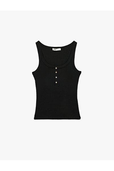 Koton Cotton Slim Fit Ornamental Buttoned U-Neck Ribbed Undershirt