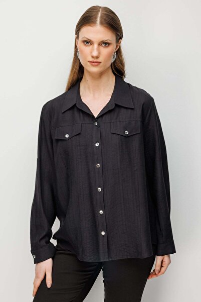 Ekol Γυναικείο πουκάμισο με γιακά πόλο μεγάλου μεγέθους με διακοσμητική τσέπη...