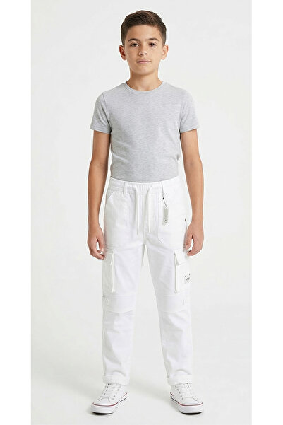 ruff Boys White Cargo Joggers with drawstring