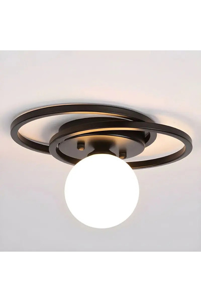 luminastar Μοντέρνος πολυέλαιος με κύκλους και λευκή γυάλινη σφαίρα, μαύρο χρ...