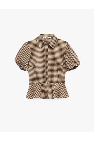 Koton Balon Kollu Pileli Pötikareli Kısa Kollu Gömlek