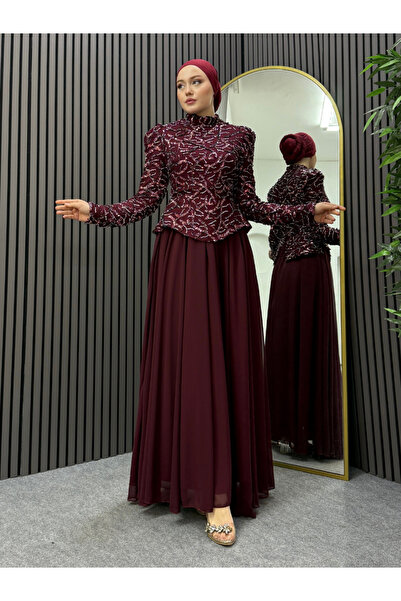 ENSA TESETTUR Βραδινό φόρεμα πριγκίπισσας μπορντό