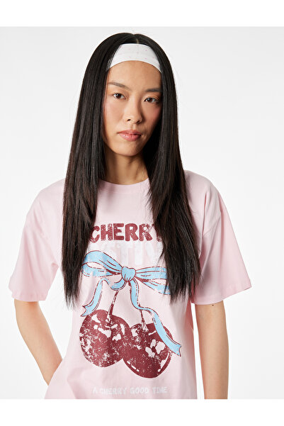 Koton Άνετο μπλουζάκι με κοντό μανίκι και στάμπα με φιόγκο