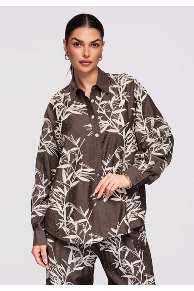 OMBRE Women's Elegant Cotton Shirt OW-SH-E0016 Brown