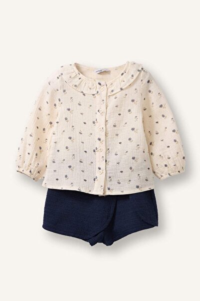 DeFacto طقم من قطعتين من الموسلين المزين بالزهور للفتيات الصغيرات G8738A526SM