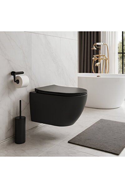 Turavit Rondo Kanalsız Mat Siyah Asma Klozet RND5512B, Rondo Duroplast Yavaş ...