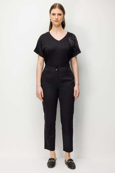 Ekol Γυναικείο παντελόνι με χαμηλή μέση και στενό τελείωμα 4020 Μαύρο