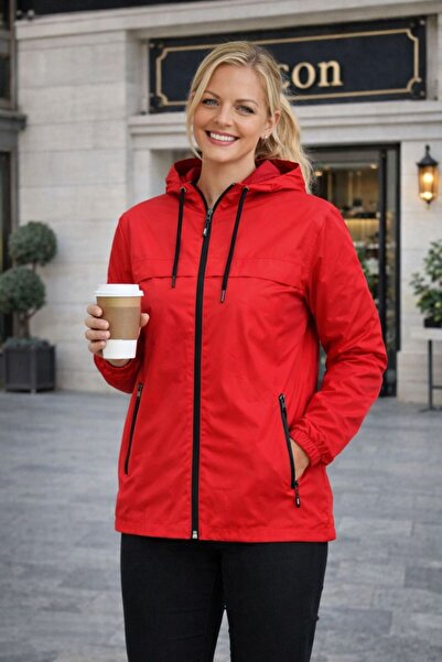 Gül Maison معطف واق من المطر كبير الحجم مقاوم للماء للنساء بتصميم أنيق مع غطا...