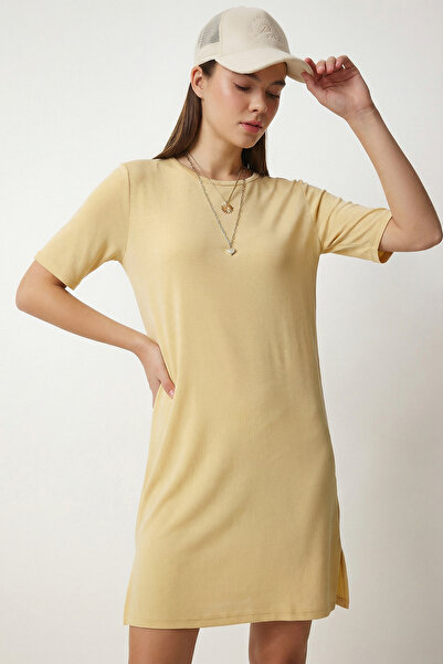 Lovelyİstanbul Basic Uzun Örme T-shirt LEX0022 SARI