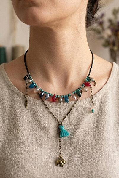 PETEK AKSESUAR Ethnic Bohemia Antique Tasseled Elephant Necklace