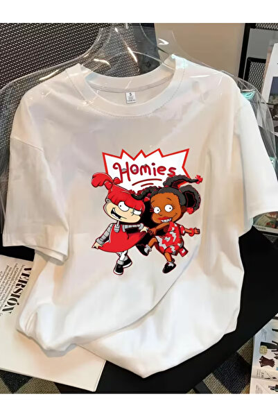 LİNA06 Women's Fashion Printed T-Shirt with Homies Cartoon Character Print, V...