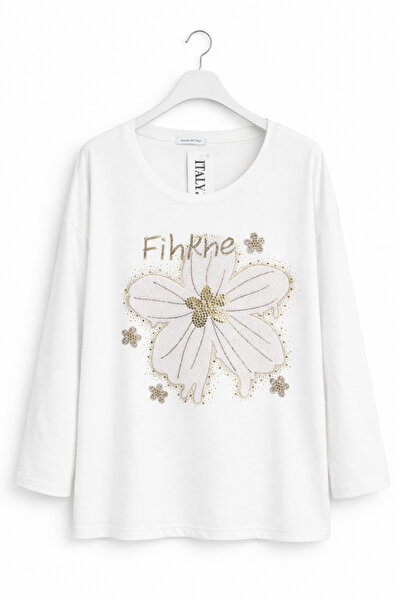 günay boutıque White Stone Print Blouse – Floral Patterned Long Sleeve Stylis...