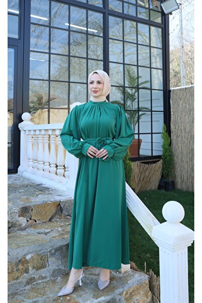 NİSUM MODA Hakim Collar Balloon Sleeve Dress