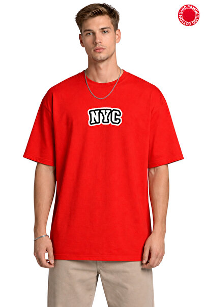 DUBU BUTİK Червона футболка оверсайз унісекс, 100% бавовна, принт Нью-Йорк, в...