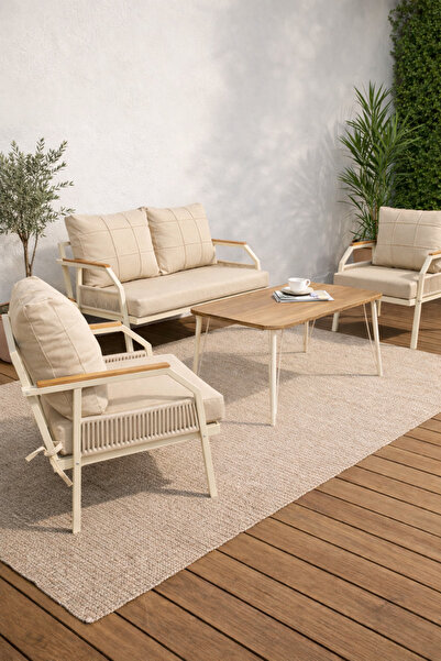 UFUK HOME DAİSY Krem 211 Masalı Cappucino Bahçe Mobilya Seti Balkon Teras Otu...