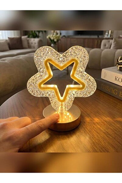 newar İçi Boş Yıldız Kristal LED Masa Lambası Dokunmatik 3 Renk Şarjlı Dekora...