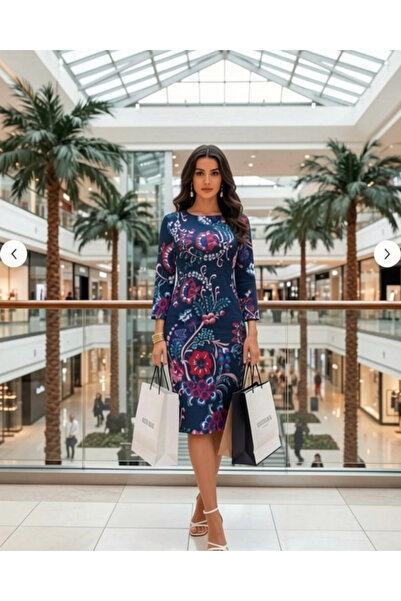 STYLENEST Kadın Çiçek Desenli Sandy Elbise – Diz Boy, Yarım Kol