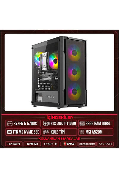 XASER Light X30 Ryzen 7 5700X 32GB Ram 1TB M.2 NVMe SSD 16GB RTX5060 Ti Masaü...