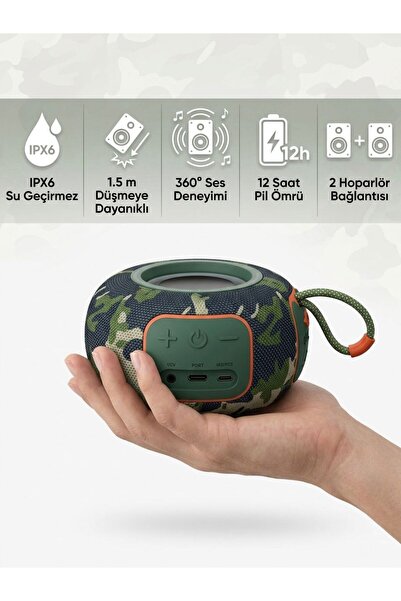 kawigo KWGO Kamuflaj Desenli Taşınabilir Kablosuz Hoparlör USB/SD/AUX Girişli...