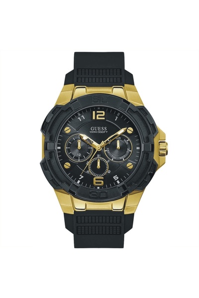 Guess Genesis watch, Multifunction, gold case, 49mm, black rubber strap, GW01...