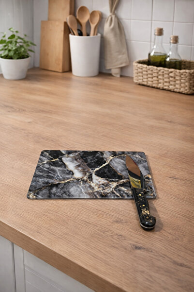 ZucciHome Tempered Unbreakable Glass Cutting Board |   Black Marble Gold |   ...