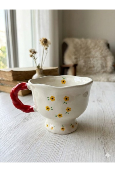 PALTO TASARIM Minik Çiçek Tasarımlı El Yapımı Krem Parlak Balerin Kupa - El İ...