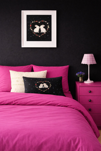 İQON Flat Sheet Duvet Cover Set 100% Cotton Single Size Fuchsia-Black