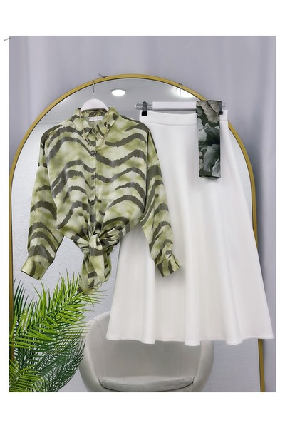 YEDİLALE CĂMAȘĂ DIN SATIN CU DUNGURI ȘI FUSTĂ TIP TULIȚĂ, SET DUBLU [fără șal]