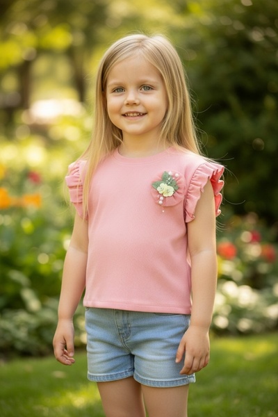 erca home Ruffled Sleeve Floral Accessory Frilly Dress for Girls 5Y, 6Y, 7Y, 8Y