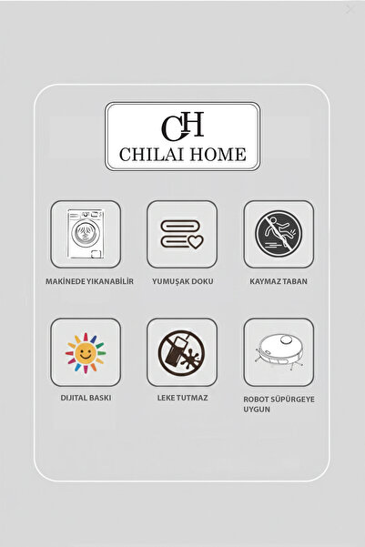 Chilai Home Connexion Oval Makinede Yıkanabilir Kaymaz Taban Leke Tutmaz Dijital Salon Halısı Mutfak Halısı ve Yolluk