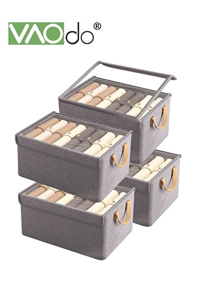 VAODO 4PCS Storage Bins with Handle Foldable Closet Clothes Organizer Bins St...