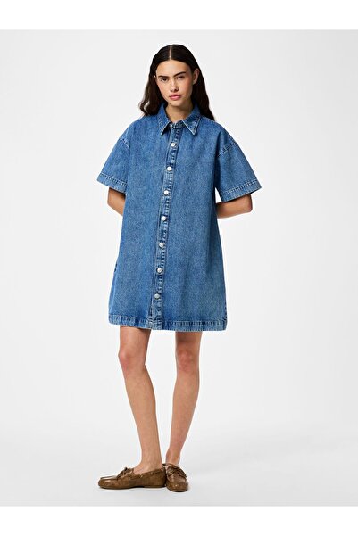 PIECES Džínové midi šaty PCSKY A-SILHOUETTE