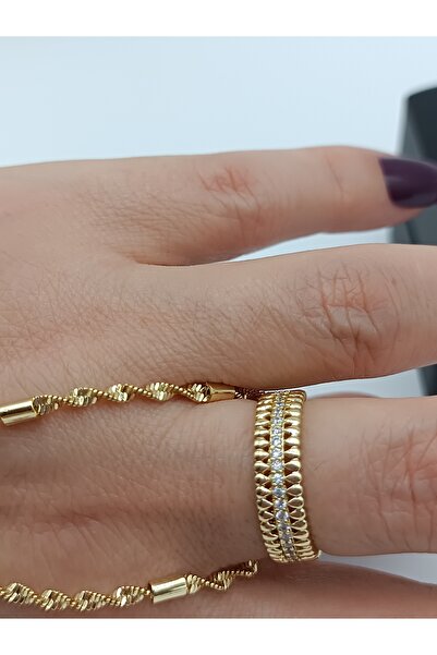 Xuping 14K Altın Kaplama Kararmaz Zirkon Taşlı Sade Model Gold Yüzük