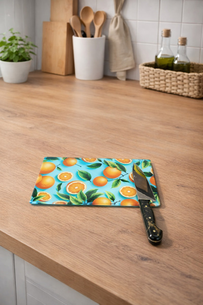 ZucciHome Tempered Unbreakable Glass Cutting Board |   Citrus Garden |   30X2...