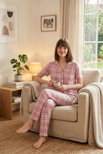 Lela Pajama set sa mekim teksturiranim uzorkom, standardnog kroja, sa dugmići...