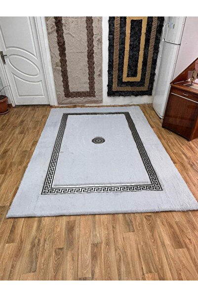 SANCAK DERİ HALI MODERN GÜMÜŞ VARAKLI AÇIK GRİ PELUŞ HALI