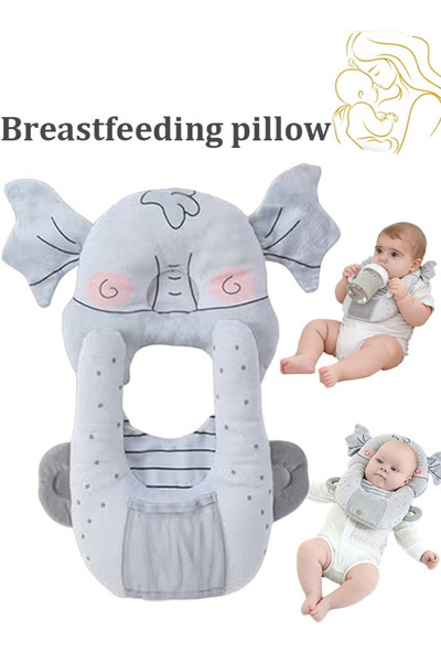 Generic Gray Elephant Breastfeeding Pillow & Bottle Holder Portable Nursing S...