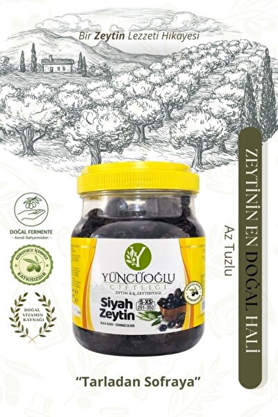 Çiftliği Siyah Zeytin Az Tuzlu - 291-350 Kalibre Doğal Salamura Kahvaltılık Zeytin 900 Gr