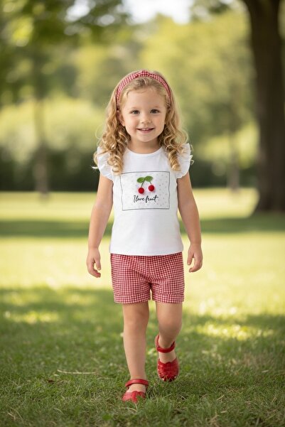 erca home Cherry Patterned Bandana Summer Girls' Set 9 Months, 12 Months, 18 ...