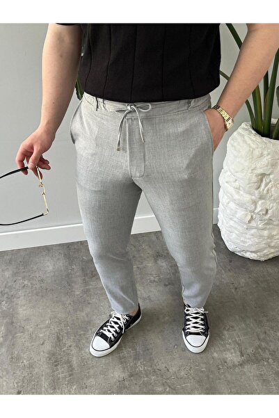 Ser Joven بنطلون رجالي من قماش الجوجر باللون الرمادي الفاتح، بقصة مريحة، خصر ...