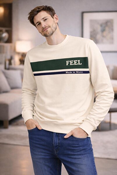 The Feel سترة مارسيل للرجال ذات تصميم ضيق وياقة دائرية وطباعة ملونة