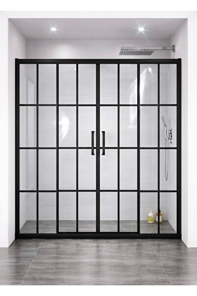 DOCCİA BELLA BANYO Duşakabin 2 duvar arası 5mm temperli şeffaf siyah şerit ka...