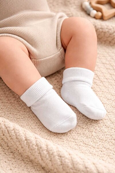 Amélio Kids Beyaz Organik Pamuk Katlamalı Unisex Yenidoğan Soket Çorap