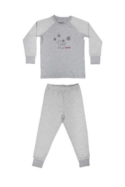 OrganicKid Gray Star Çocuk Gri Çizgili Pijama Takımı