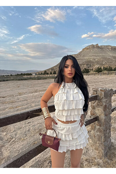 kırmızı butiks Σετ δύο τεμαχίων με βολάν Flare