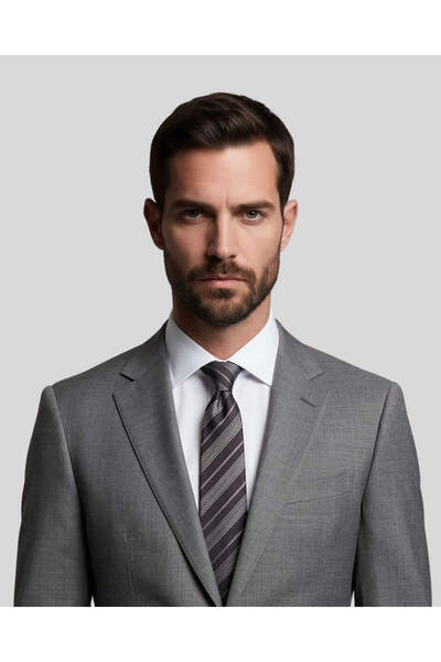 1001 Kravat ربطة عنق حريرية مخططة باللونين الأسود والأبيض - بعرض 7.5 سم