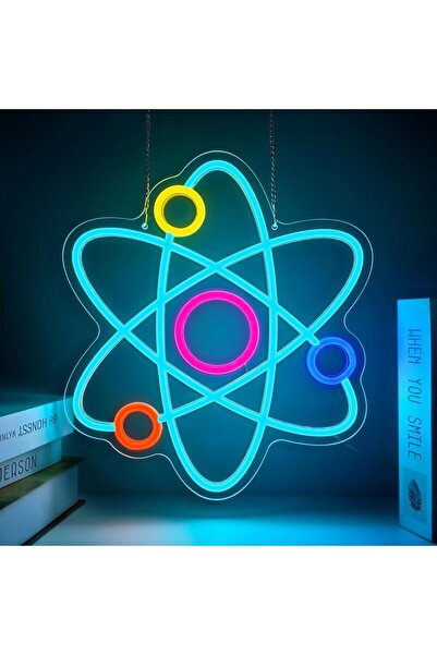 Slasa Atom Neon Sign 34x30 cm Multicolor LED with 6mm Acrylic Base Science Decor