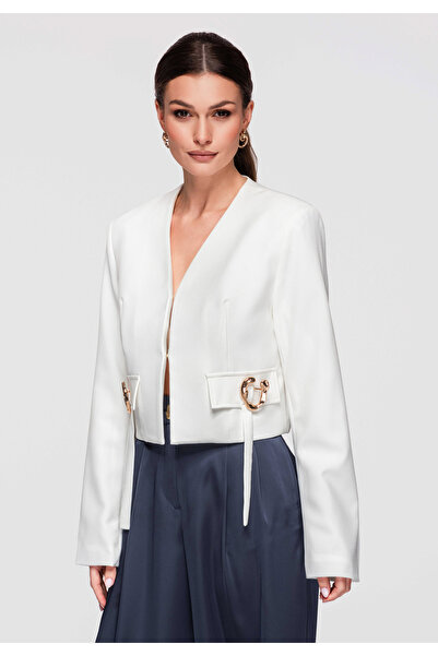 OMBRE Women's Elegant Short Blazer OW-BLZB-0104 White