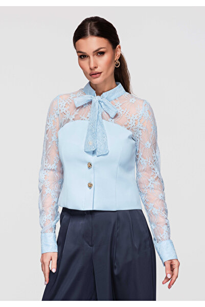 OMBRE Women's Elegant Lace Shirt OW-SH-E0036 Blue