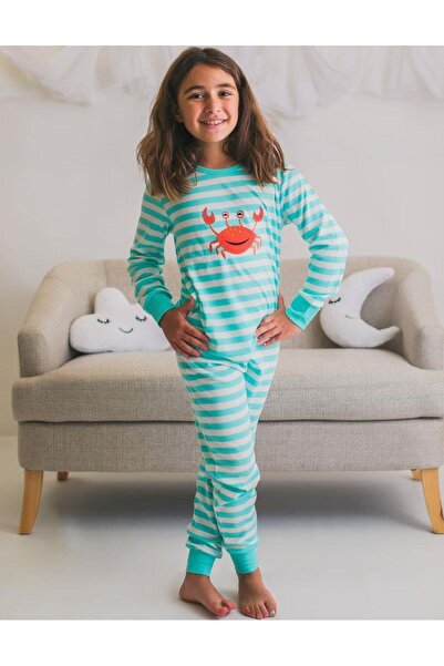 OrganicKid Ocean Çocuk Mavi Çizgili Pijama Takımı